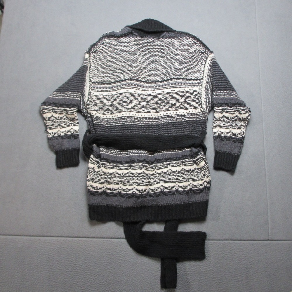 Free People Sweater Womens Small White Black Cardigan Cozy Cabin Belted Waist - Picture 4 of 8
